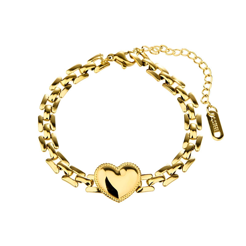 Pulsera “Corazón” – Acero chapado en oro de 18K