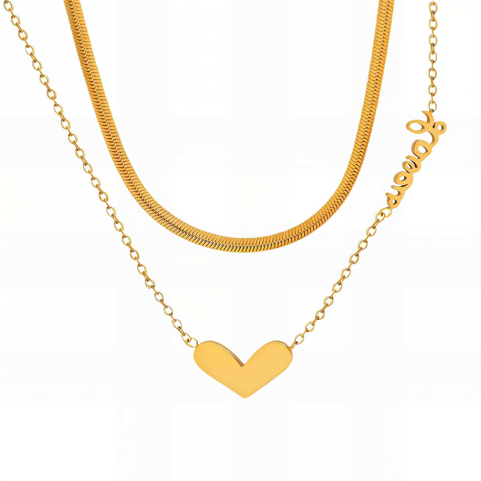 Collar "Corazón/Love" - Acero chapado en oro de 18K