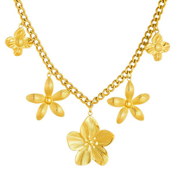 Collar "Pradera De Flores" - Acero chapado en oro de 18K
