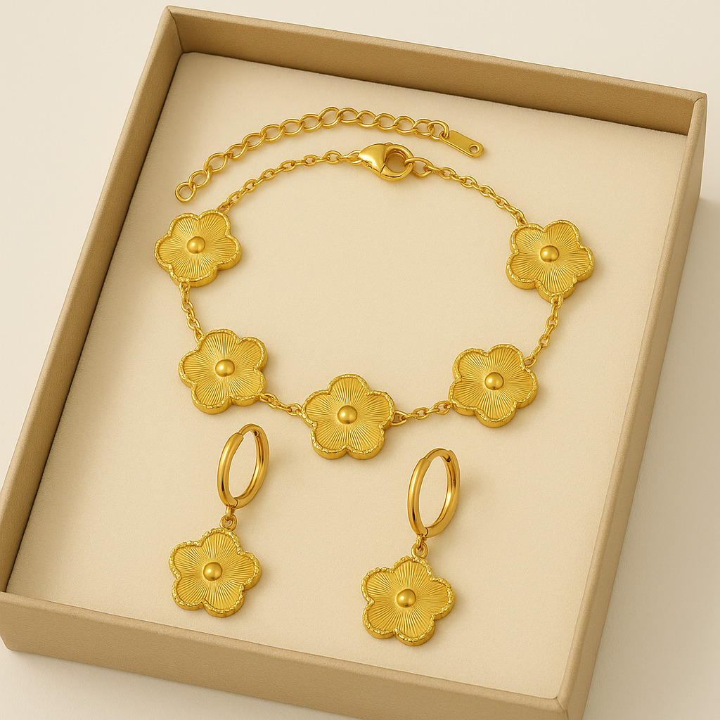Pack Yara Gold – Pendientes y Pulsera de Acero Inoxidable